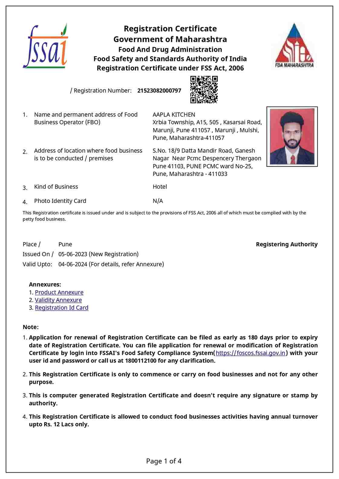 FSSAI Food License Certificate Pune